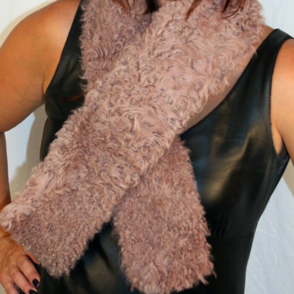 NEW Blush Pink Beige Tibetan Lamb Fur Scarf-unique!